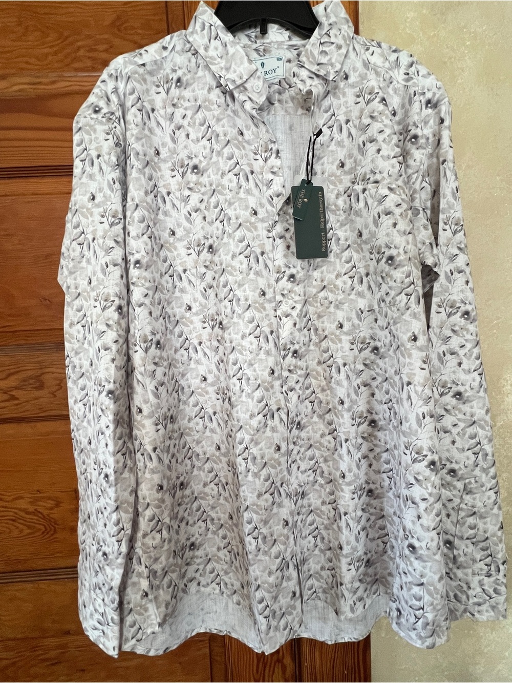 NWT The Roy Women’s White Button Up Shirt Muted Minimalist Fall Floral Size XXL